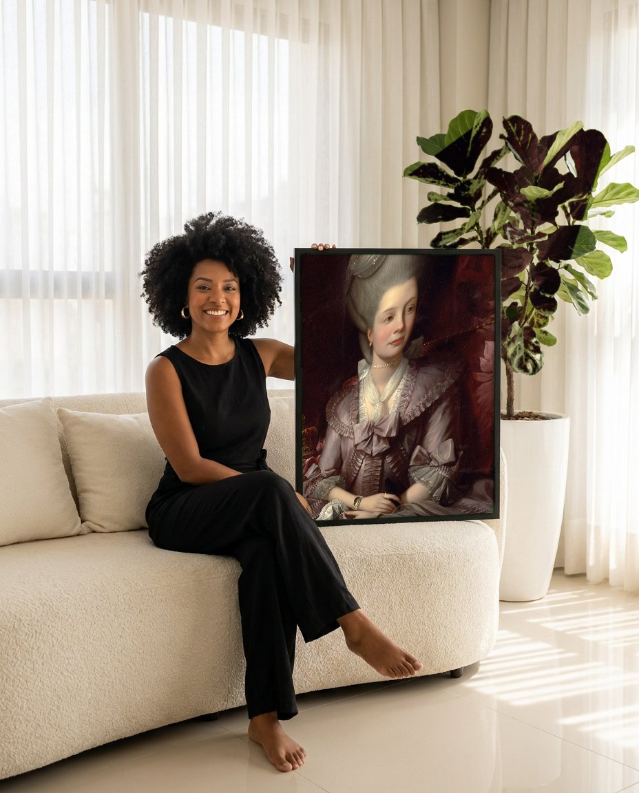 Quadro Decorativo Retrato Feminino - Benjamin West com modelo em ambiente