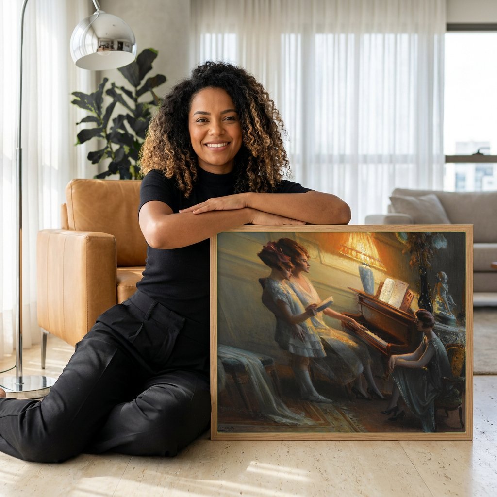 Quadro Decorativo A Seresta - Delphin Enjolras com modelo em ambiente