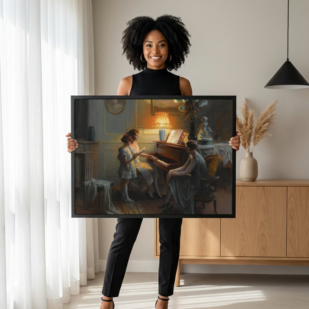 Quadro Decorativo A Seresta - Delphin Enjolras com modelo em ambiente