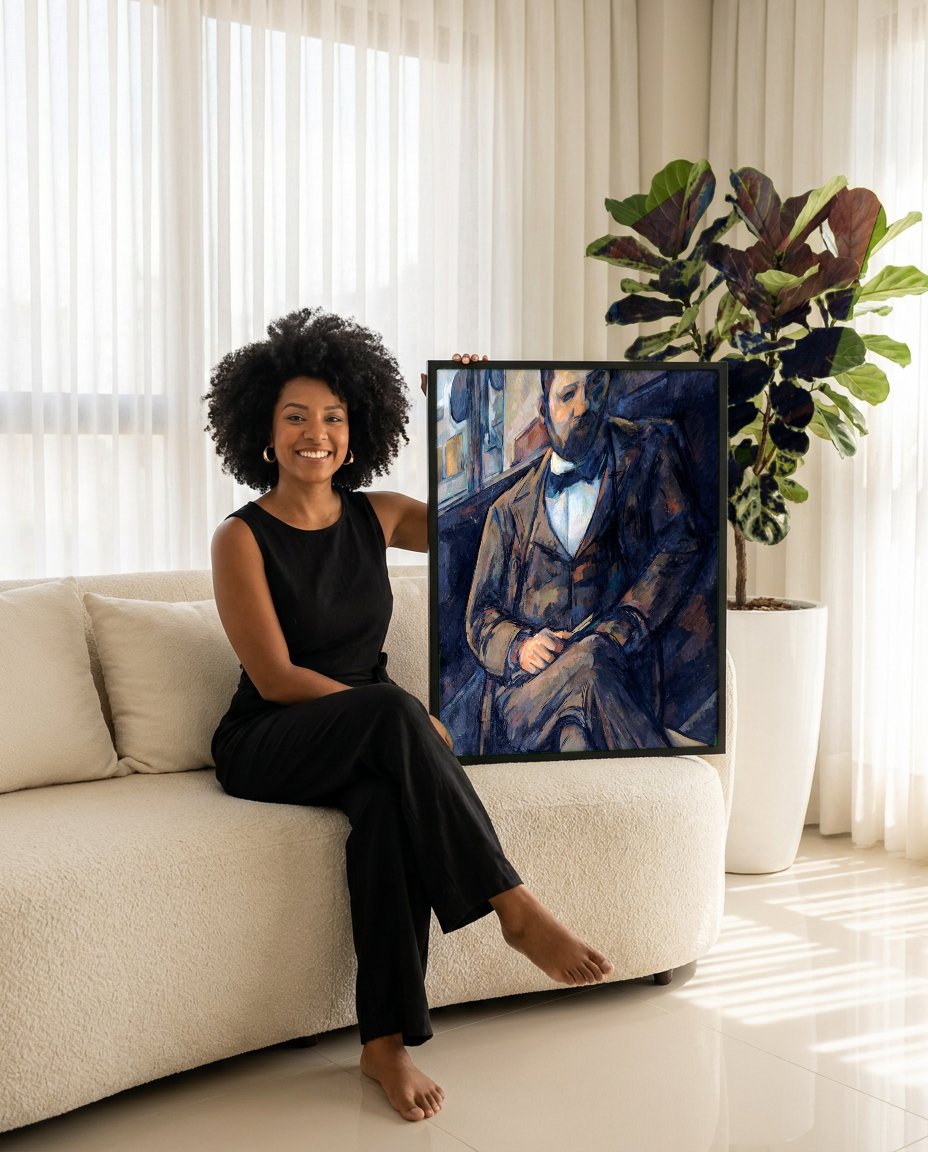 Quadro Decorativo Homem Sentado - Cézanne com modelo em ambiente