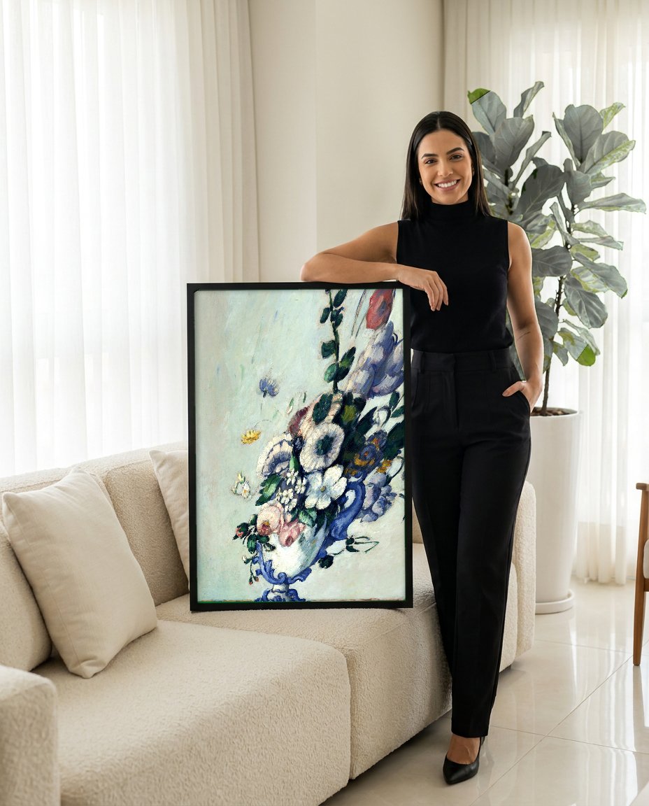 Quadro Decorativo Vaso de Flores - Cézanne com modelo em ambiente