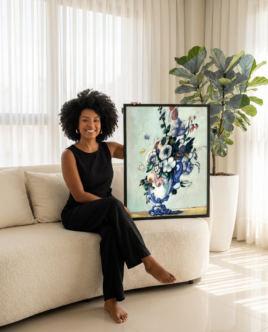 Quadro Decorativo Vaso de Flores - Cézanne com modelo em ambiente