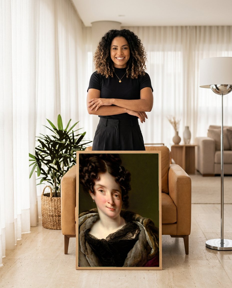 Quadro Decorativo Retrato de Mulher - Anne-Louis Girodet com modelo em ambiente