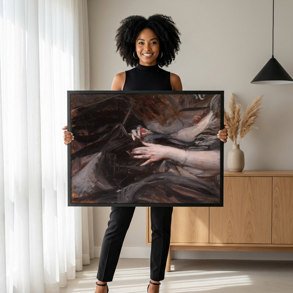 Quadro Decorativo Mão de Mulher - Giovanni Boldini com modelo em ambiente