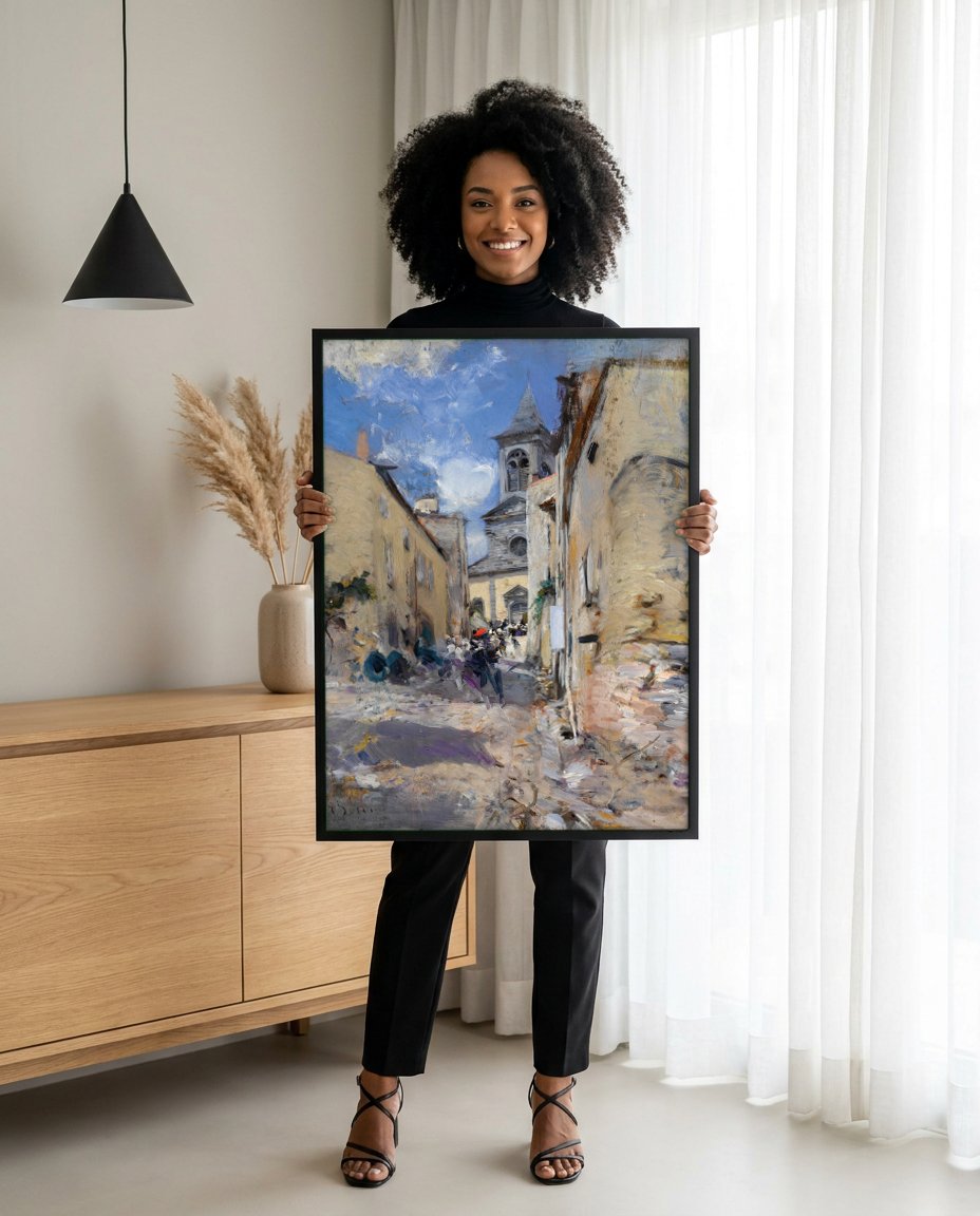 Quadro Decorativo Rua na Itália - Giovanni Boldini com modelo em ambiente