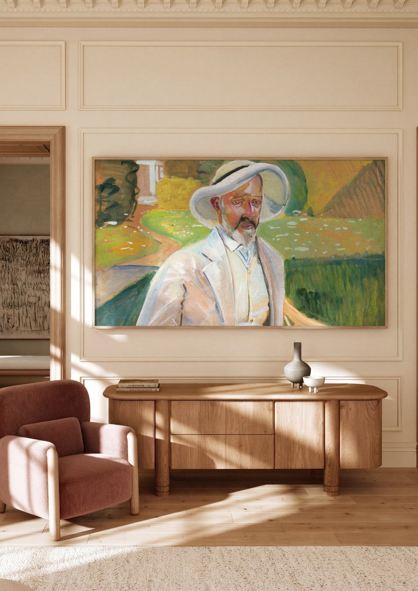 Quadro Decorativo Retrato de um Homem no Jardim - Jacek Malczewski em ambiente decorado