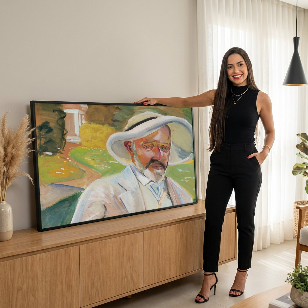 Quadro Decorativo Retrato de um Homem no Jardim - Jacek Malczewski com modelo em ambiente
