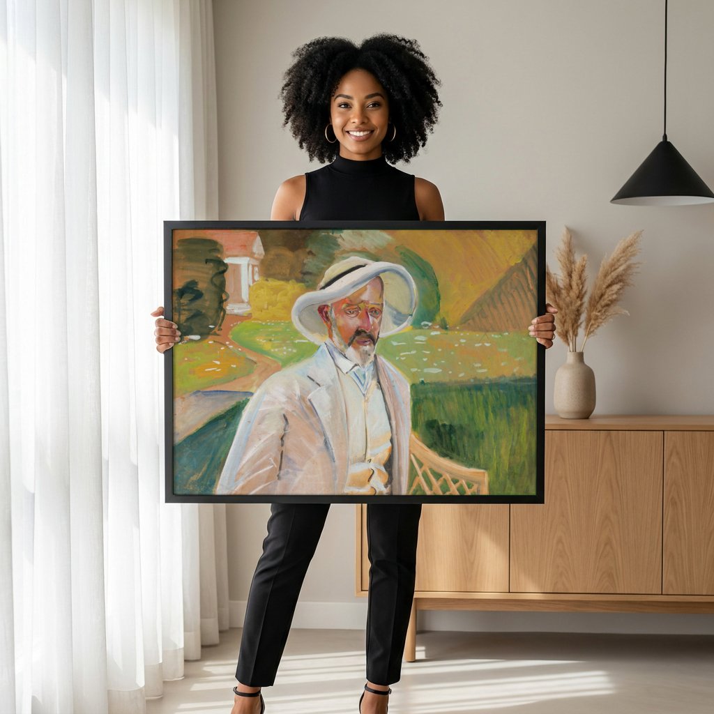 Quadro Decorativo Retrato de um Homem no Jardim - Jacek Malczewski com modelo em ambiente