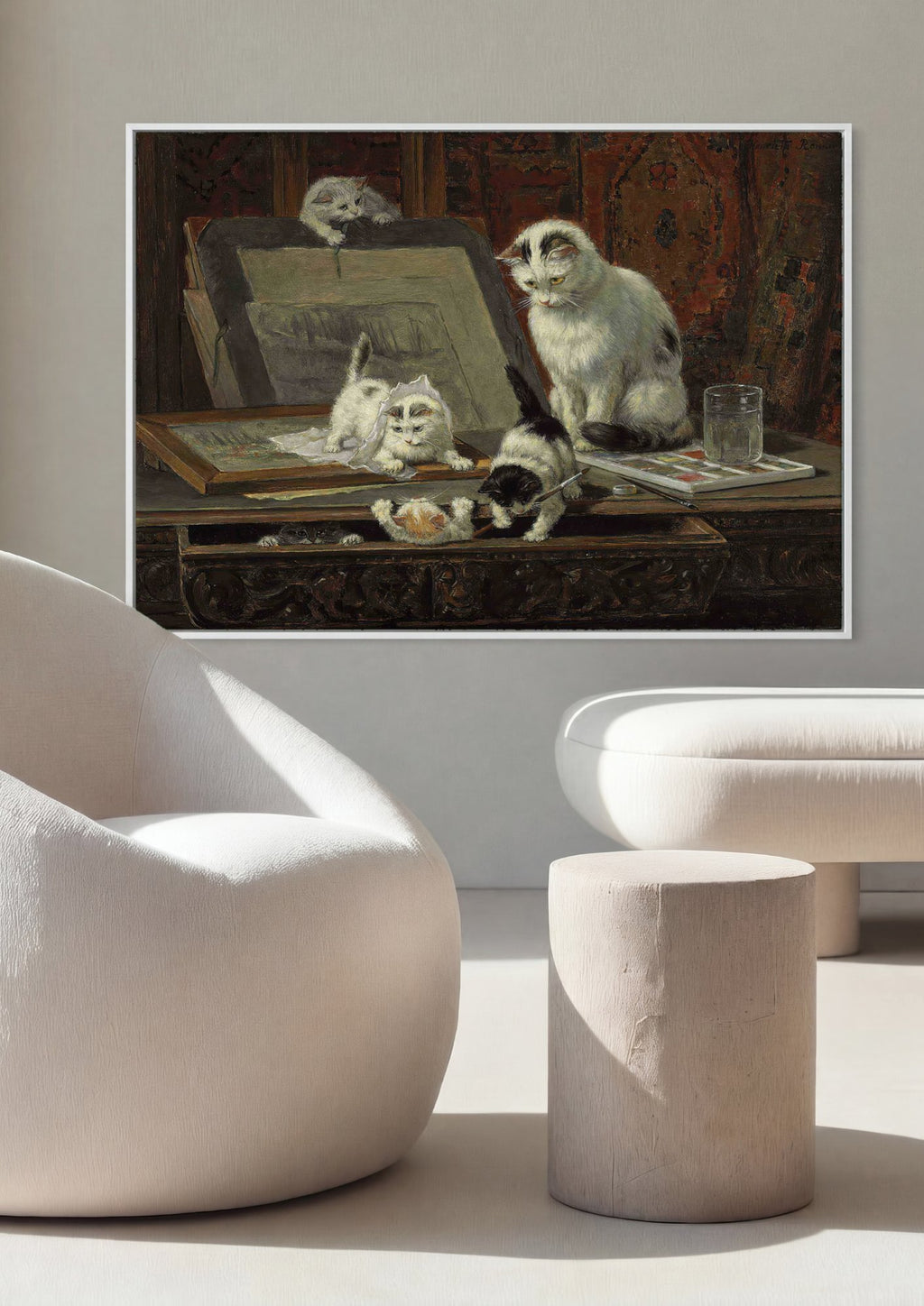 Quadro Decorativo Gatinhos Brincando no Ateliê - Henriëtte Ronner-Knip em ambiente decorado