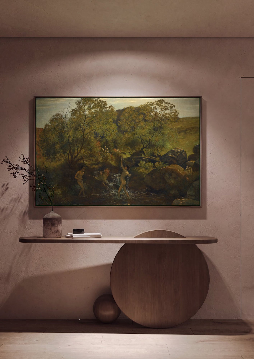 Quadro Decorativo Crianças Brincando no Riacho - Hans Thoma em ambiente decorado