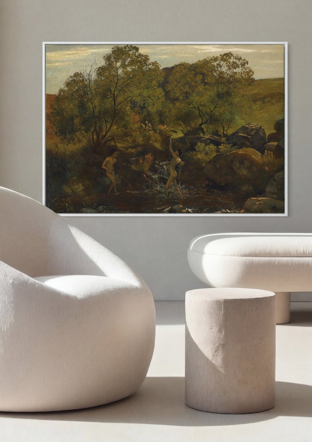 Quadro Decorativo Crianças Brincando no Riacho - Hans Thoma em ambiente decorado