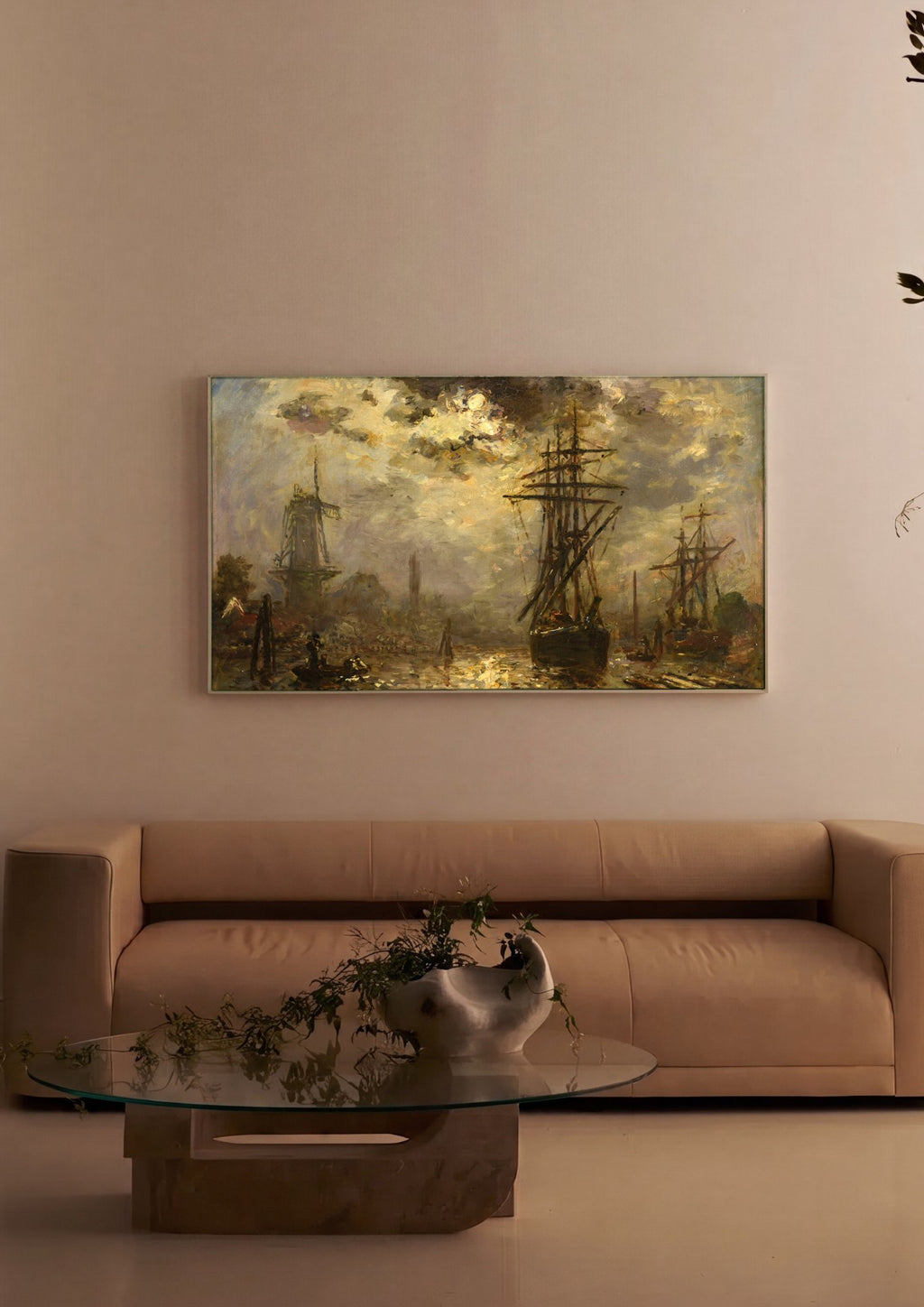 Quadro Decorativo Porto Holandês ao Anoitecer - Jongkind em ambiente decorado