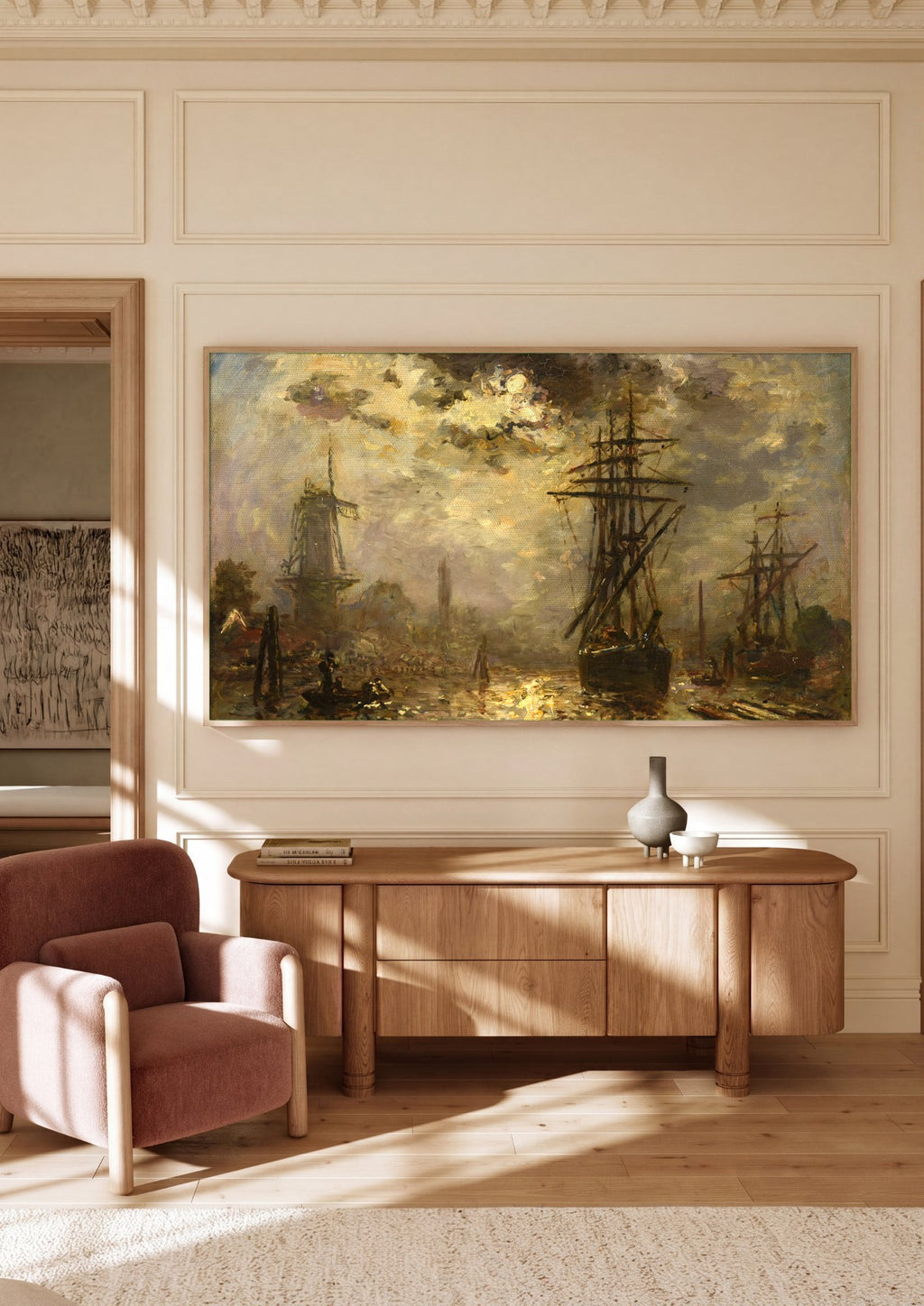 Quadro Decorativo Porto Holandês ao Anoitecer - Jongkind em ambiente decorado