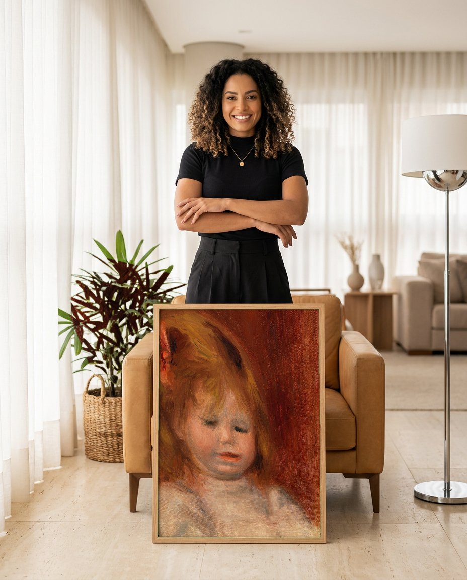 Quadro Decorativo Criança Ruiva de Renoir - Renoir com modelo em ambiente
