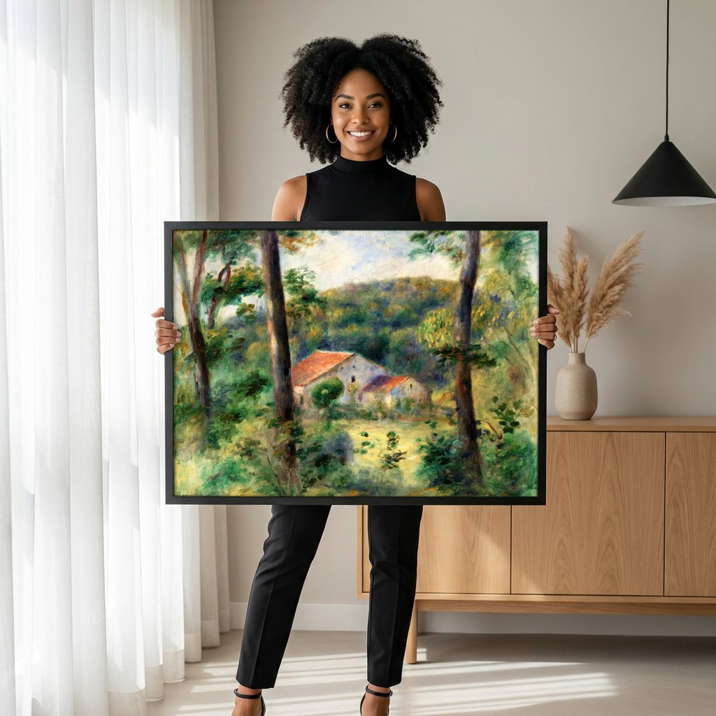Quadro Decorativo Casa na Floresta - Renoir com modelo em ambiente