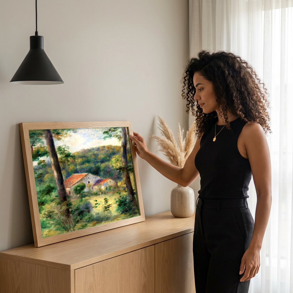 Quadro Decorativo Casa na Floresta - Renoir com modelo em ambiente