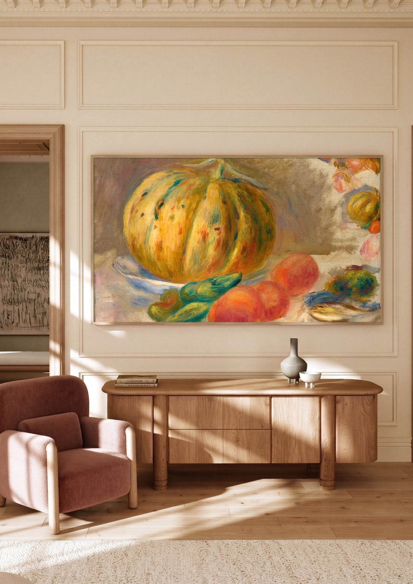 Quadro Decorativo Abóbora e Frutas - Renoir em ambiente decorado