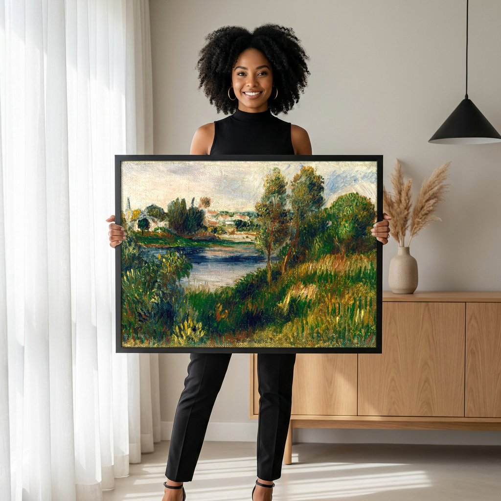 Quadro Decorativo Paisagem Fluvial - Renoir com modelo em ambiente
