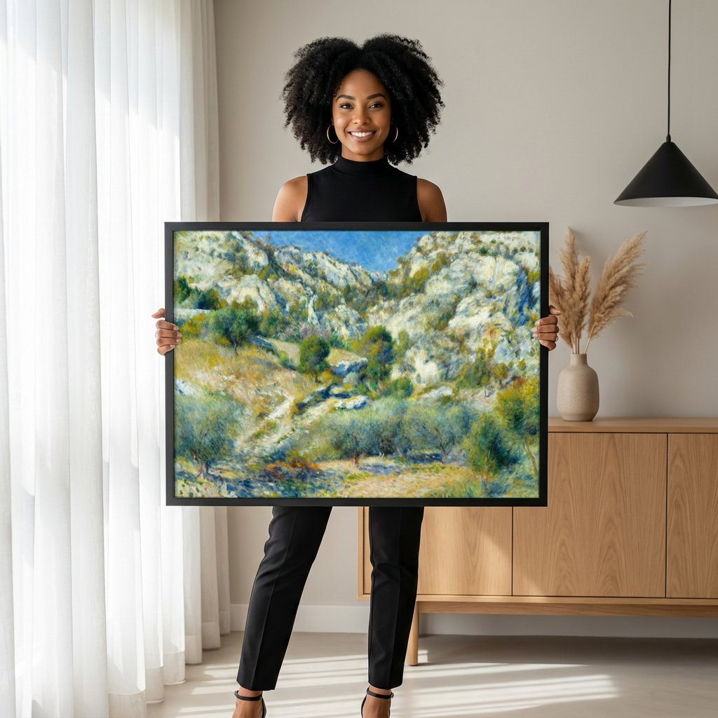Quadro Decorativo Paisagem Rochosa - Renoir com modelo em ambiente