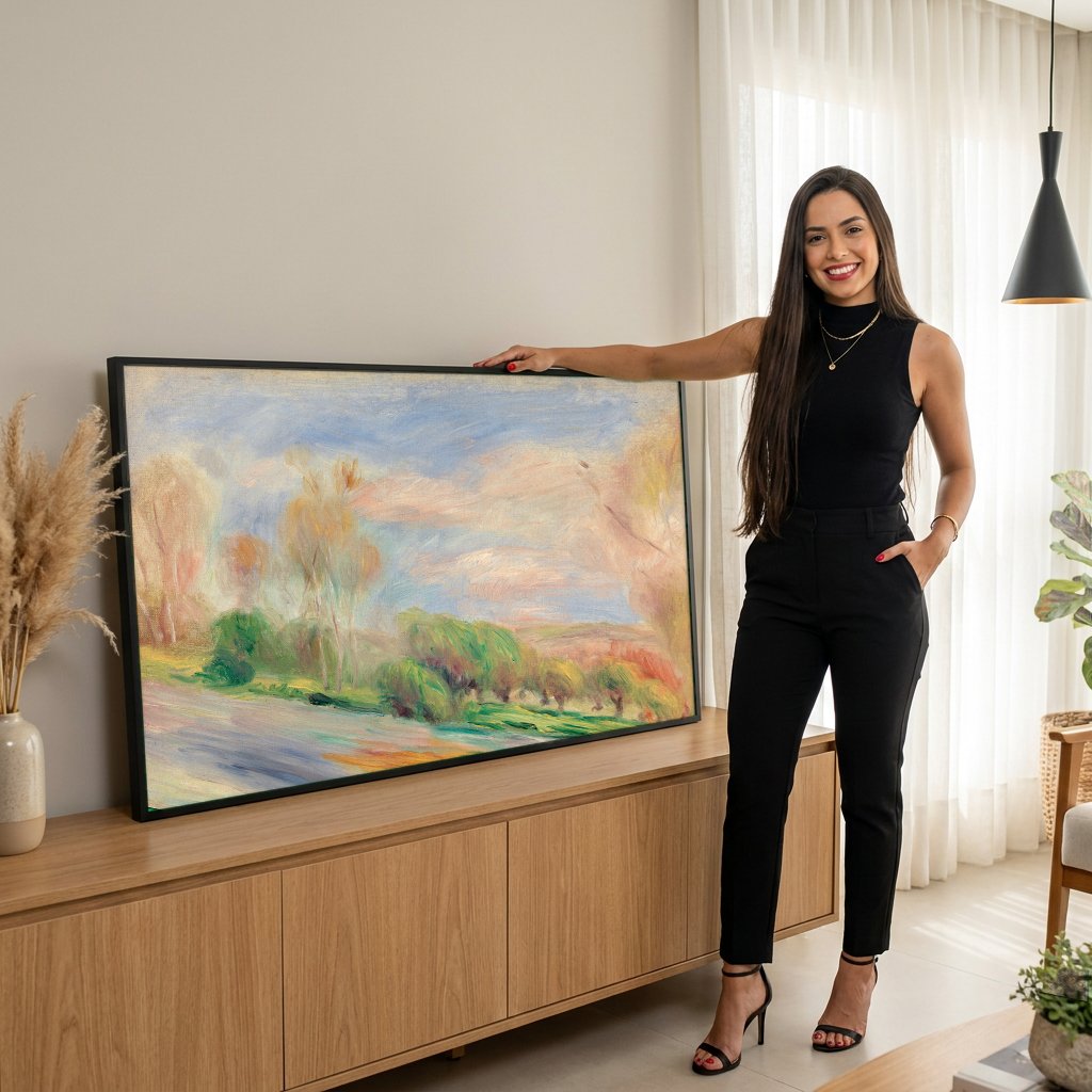 Quadro Decorativo Paisagem Outonal - Renoir com modelo em ambiente