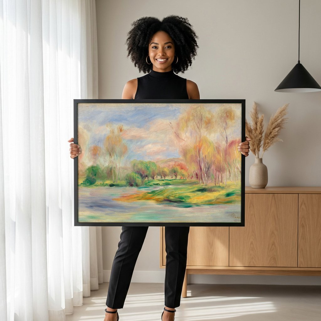 Quadro Decorativo Paisagem Outonal - Renoir com modelo em ambiente