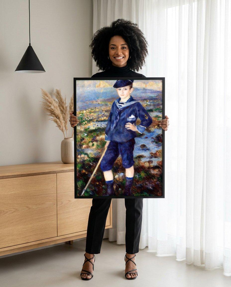 Quadro Decorativo Criança na Praia - Renoir com modelo em ambiente