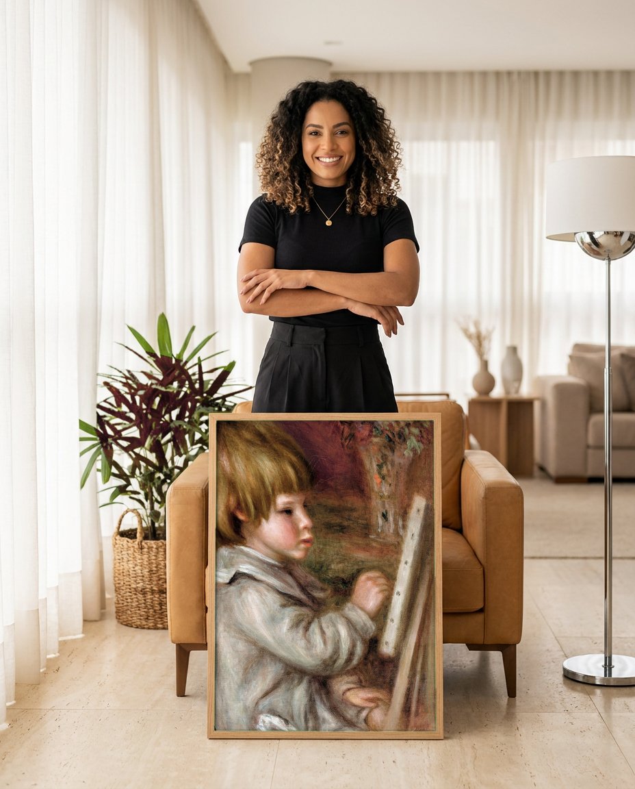 Quadro Decorativo Criança Pintando - Renoir com modelo em ambiente