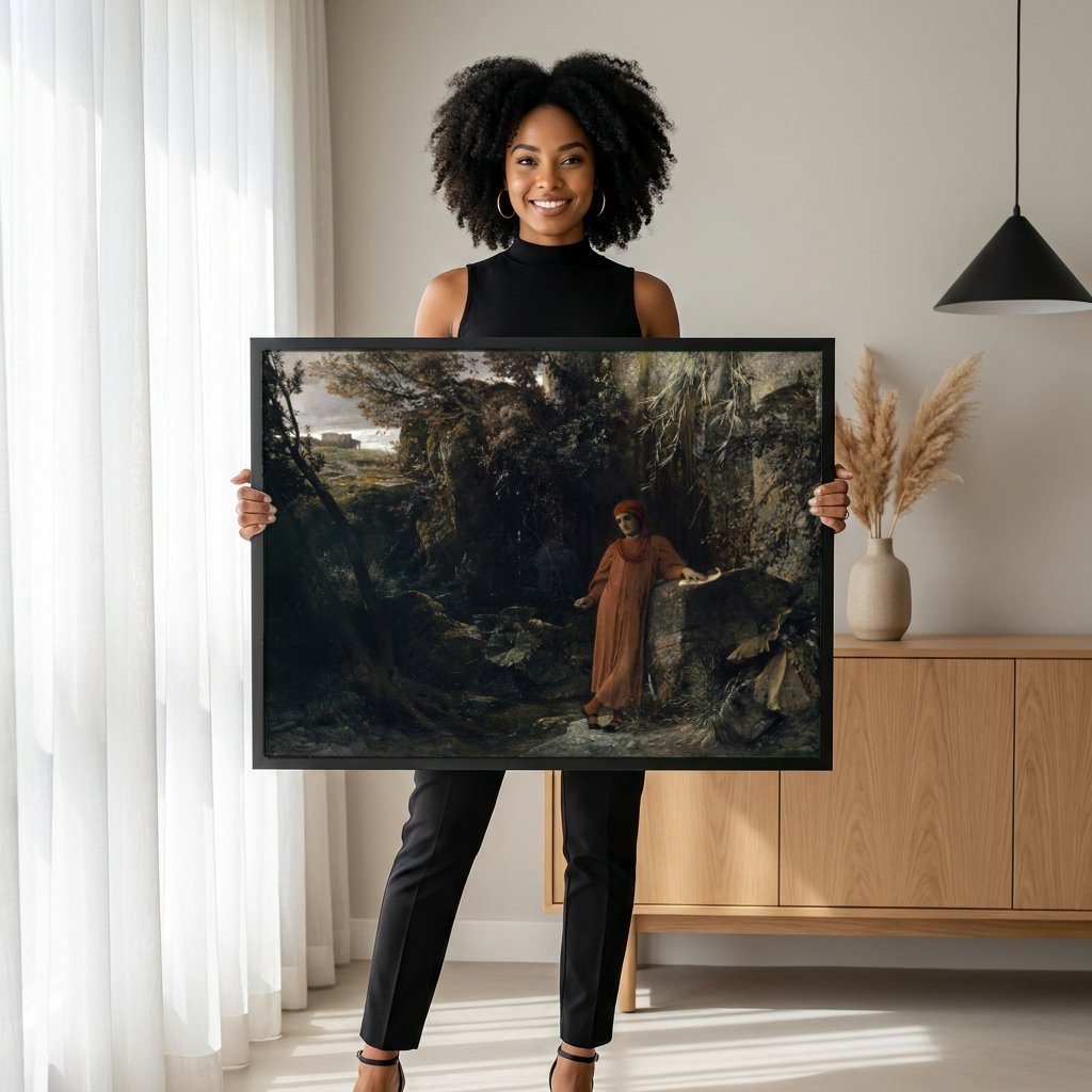Quadro Decorativo Dante e Virgílio - Arnold Böcklin com modelo em ambiente