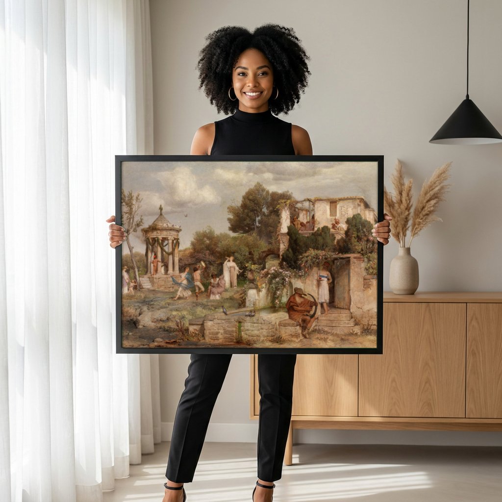 Quadro Decorativo A Festa de Flora - Arnold Böcklin com modelo em ambiente