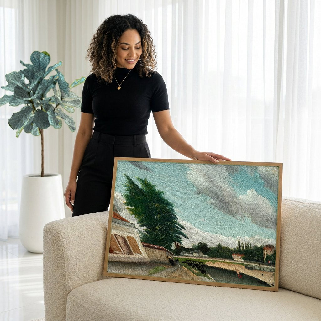 Quadro Decorativo Paisagem Fluvial - Henri Rousseau com modelo em ambiente