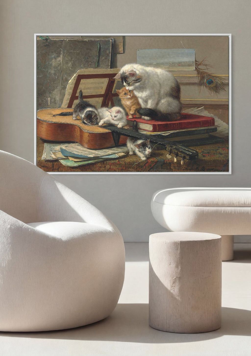 Quadro Decorativo Gatos com Violão – Henriëtte Ronner-Knip em ambiente decorado