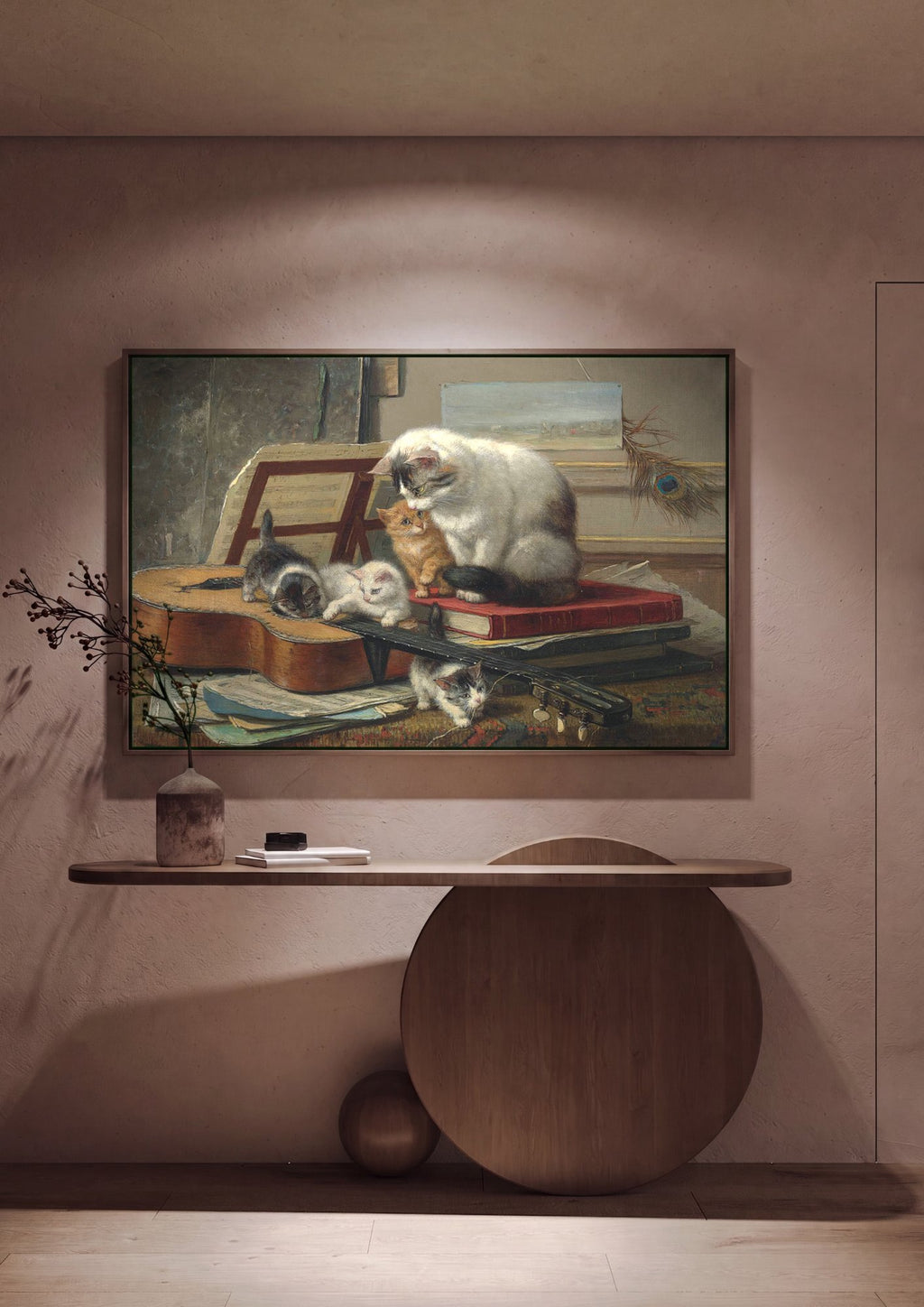Quadro Decorativo Gatos com Violão – Henriëtte Ronner-Knip em ambiente decorado