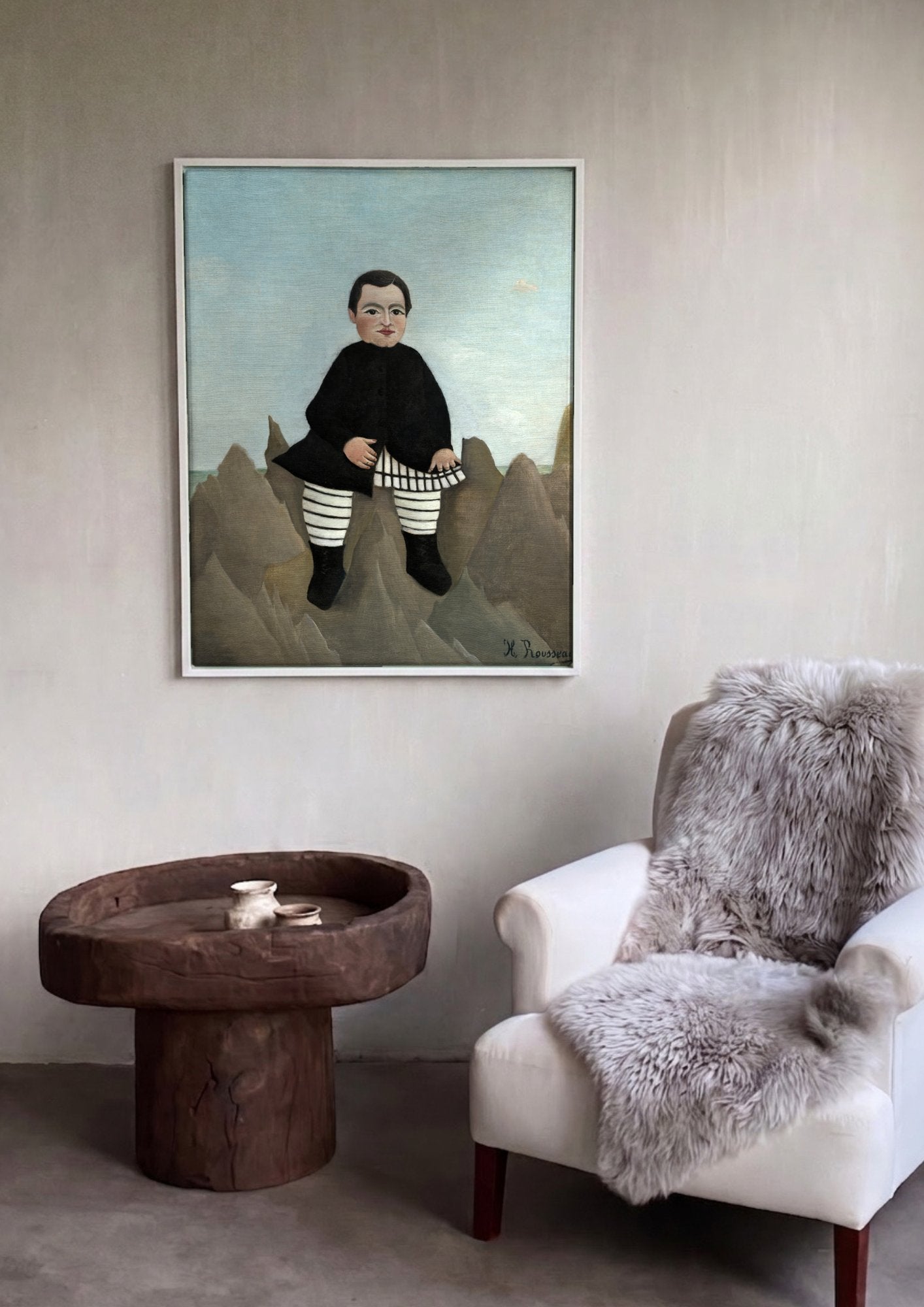 Quadro Decorativo Criança na Rocha - Henri Rousseau em ambiente decorado