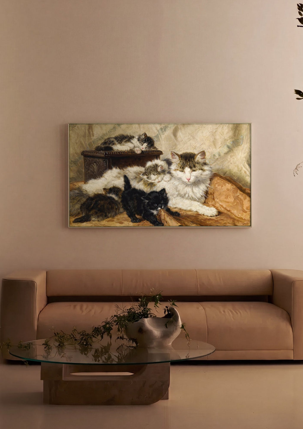 Quadro Decorativo Gatos e Filhotes - Henriëtte Ronner-Knip em ambiente decorado