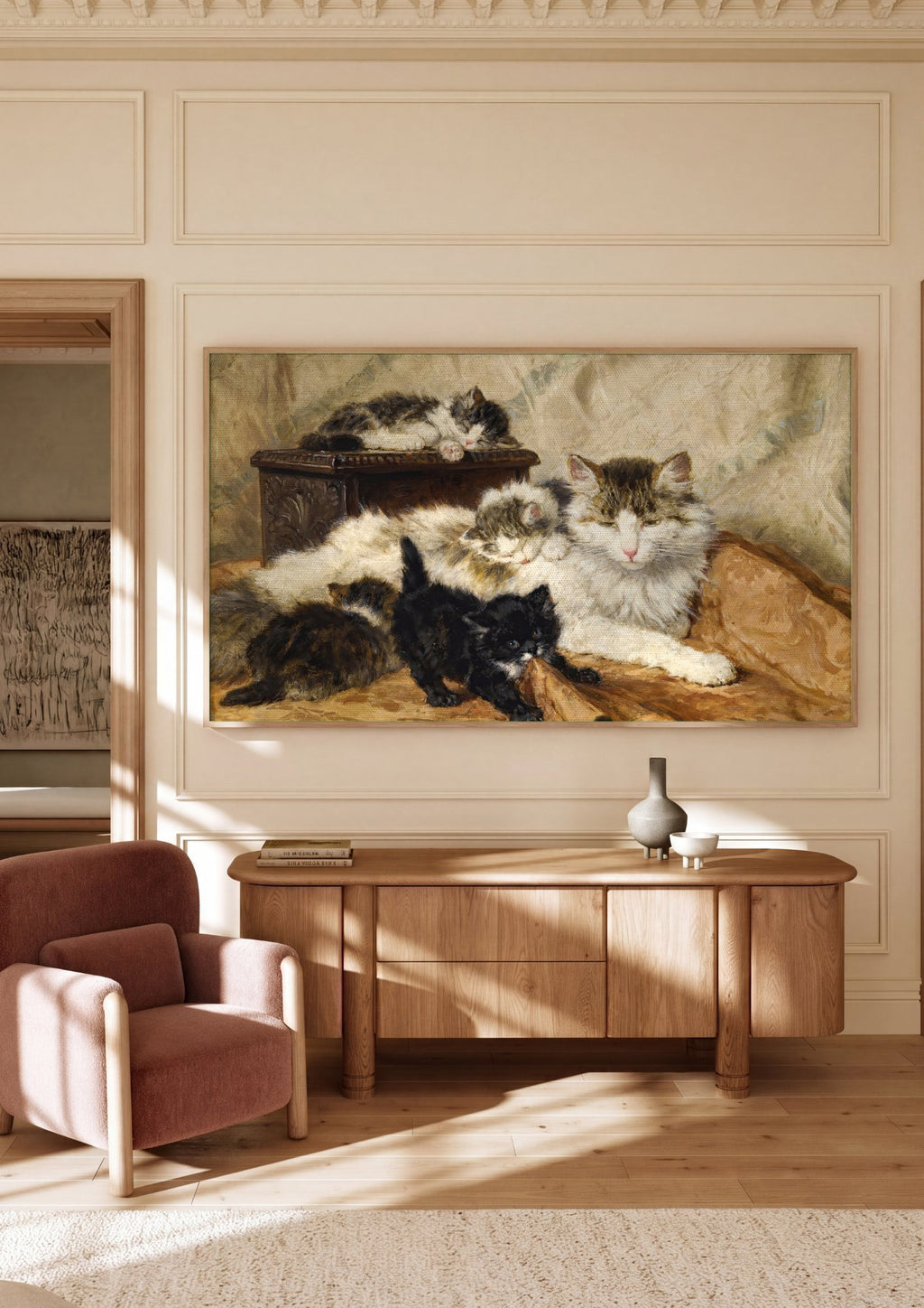 Quadro Decorativo Gatos e Filhotes - Henriëtte Ronner-Knip em ambiente decorado