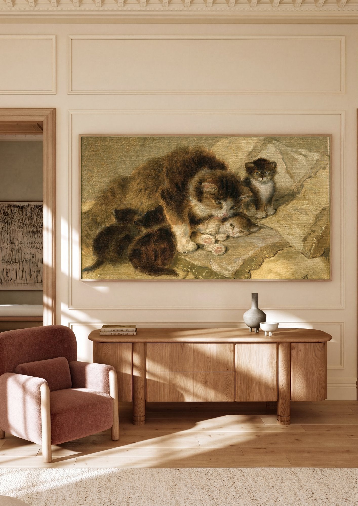 Quadro Decorativo Gatos e Filhotes - Henriëtte Ronner-Knip em ambiente decorado