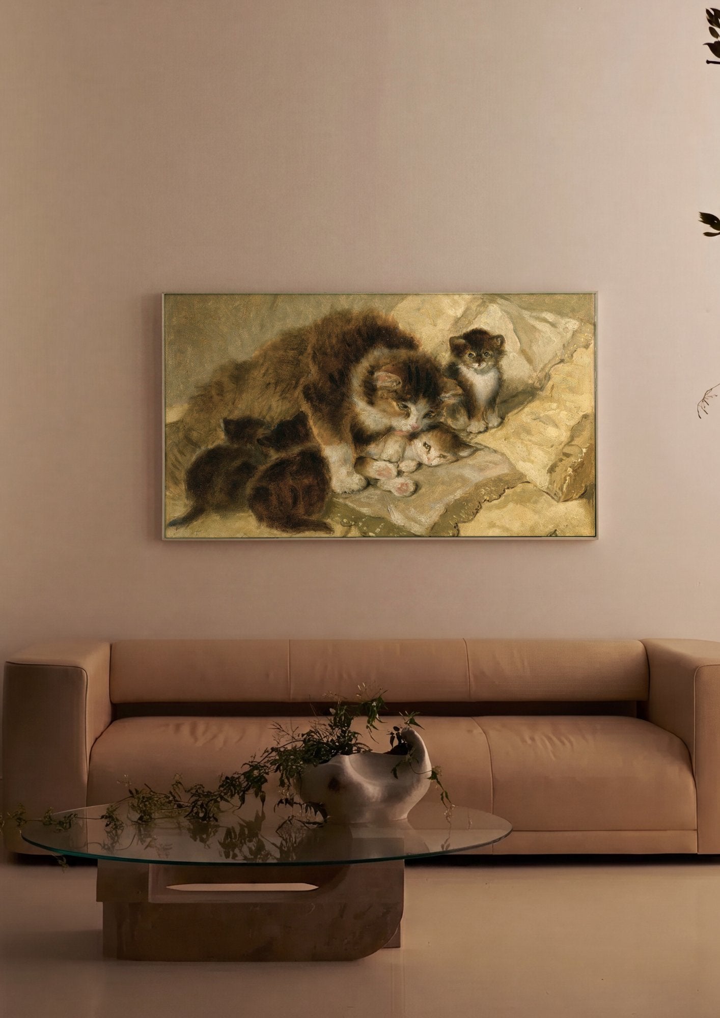 Quadro Decorativo Gatos e Filhotes - Henriëtte Ronner-Knip em ambiente decorado