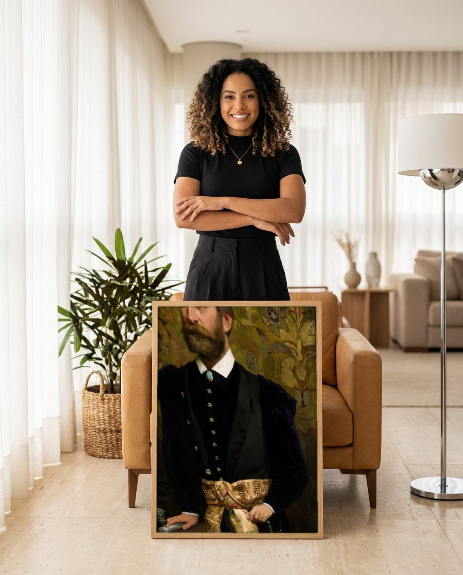 Quadro Decorativo Retrato de Homem - Henryk Siemiradzki com modelo em ambiente