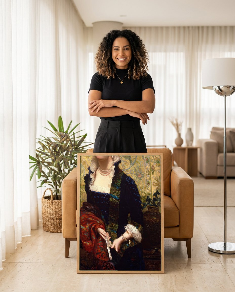 Quadro Decorativo Retrato Feminino - Henryk Siemiradzki com modelo em ambiente