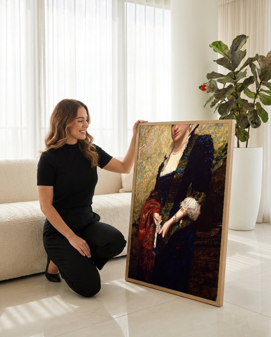 Quadro Decorativo Retrato Feminino - Henryk Siemiradzki com modelo em ambiente