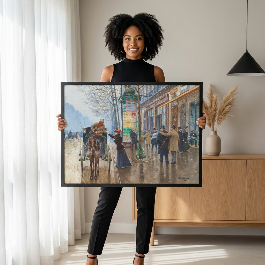 Quadro Decorativo Cena de Rua Parisiense - Jean Béraud com modelo em ambiente