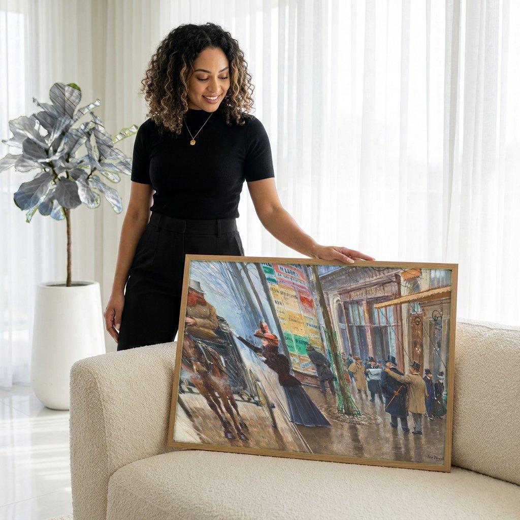 Quadro Decorativo Cena de Rua Parisiense - Jean Béraud com modelo em ambiente