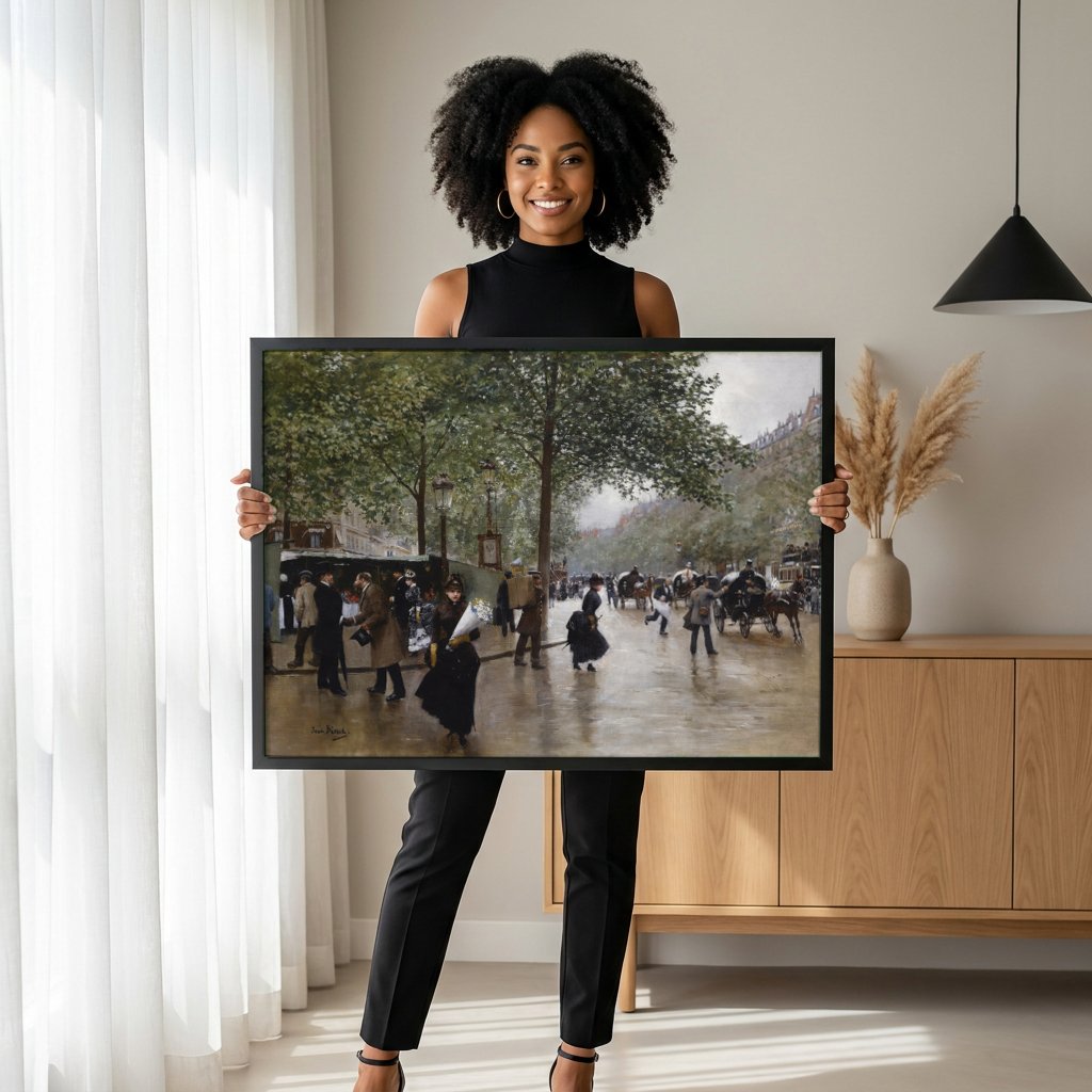 Quadro Decorativo Cena Urbana Parisiense - Jean Béraud com modelo em ambiente