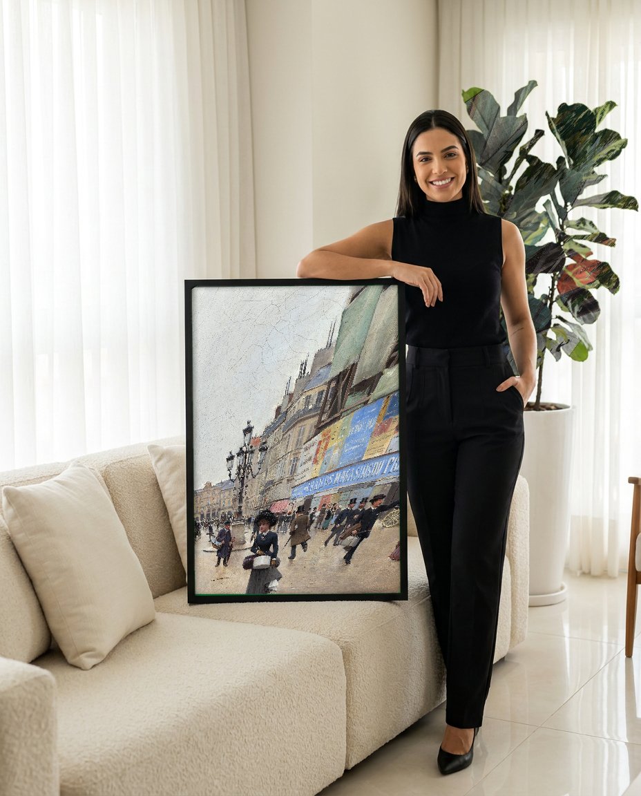 Quadro Decorativo Cena Urbana Parisiense - Jean Béraud com modelo em ambiente