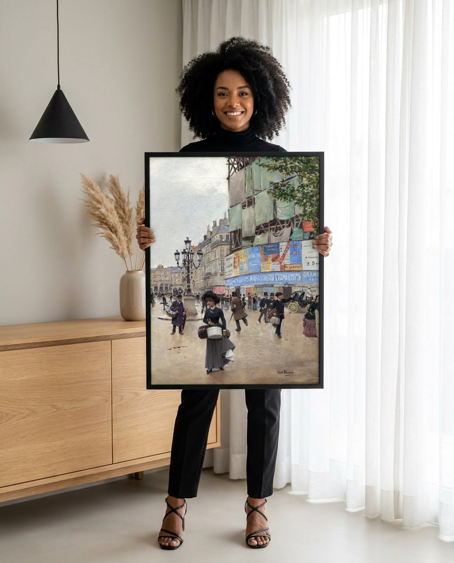 Quadro Decorativo Cena Urbana Parisiense - Jean Béraud com modelo em ambiente