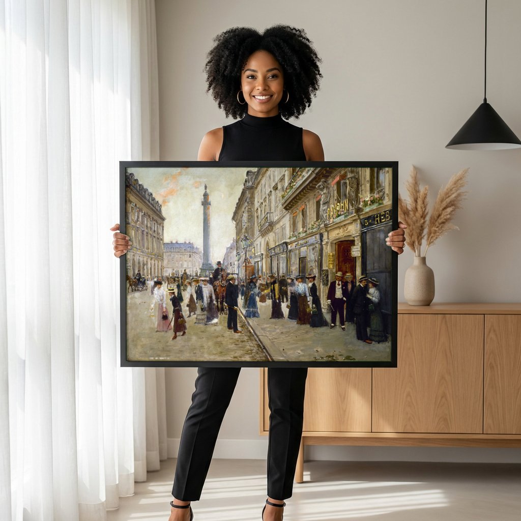 Quadro Decorativo Cena Urbana Parisiense - Jean Béraud com modelo em ambiente