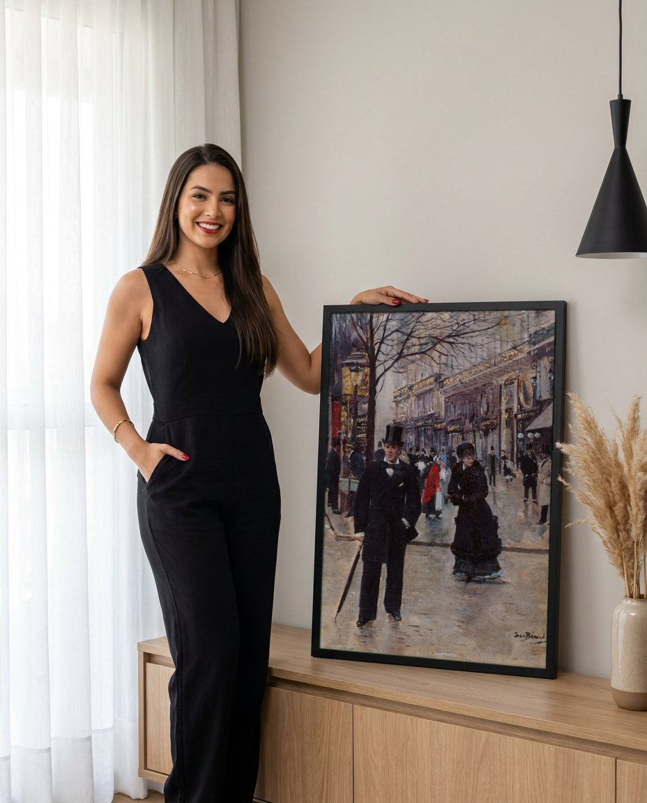 Quadro Decorativo Cena de Rua Parisiense - Jean Béraud com modelo em ambiente
