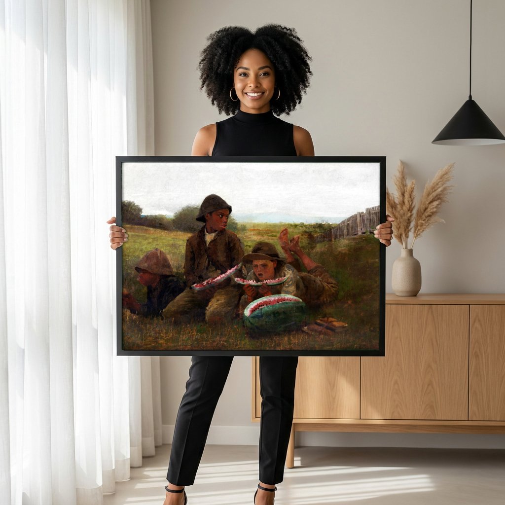 Quadro Decorativo Comendo Melancia - Winslow Homer com modelo em ambiente