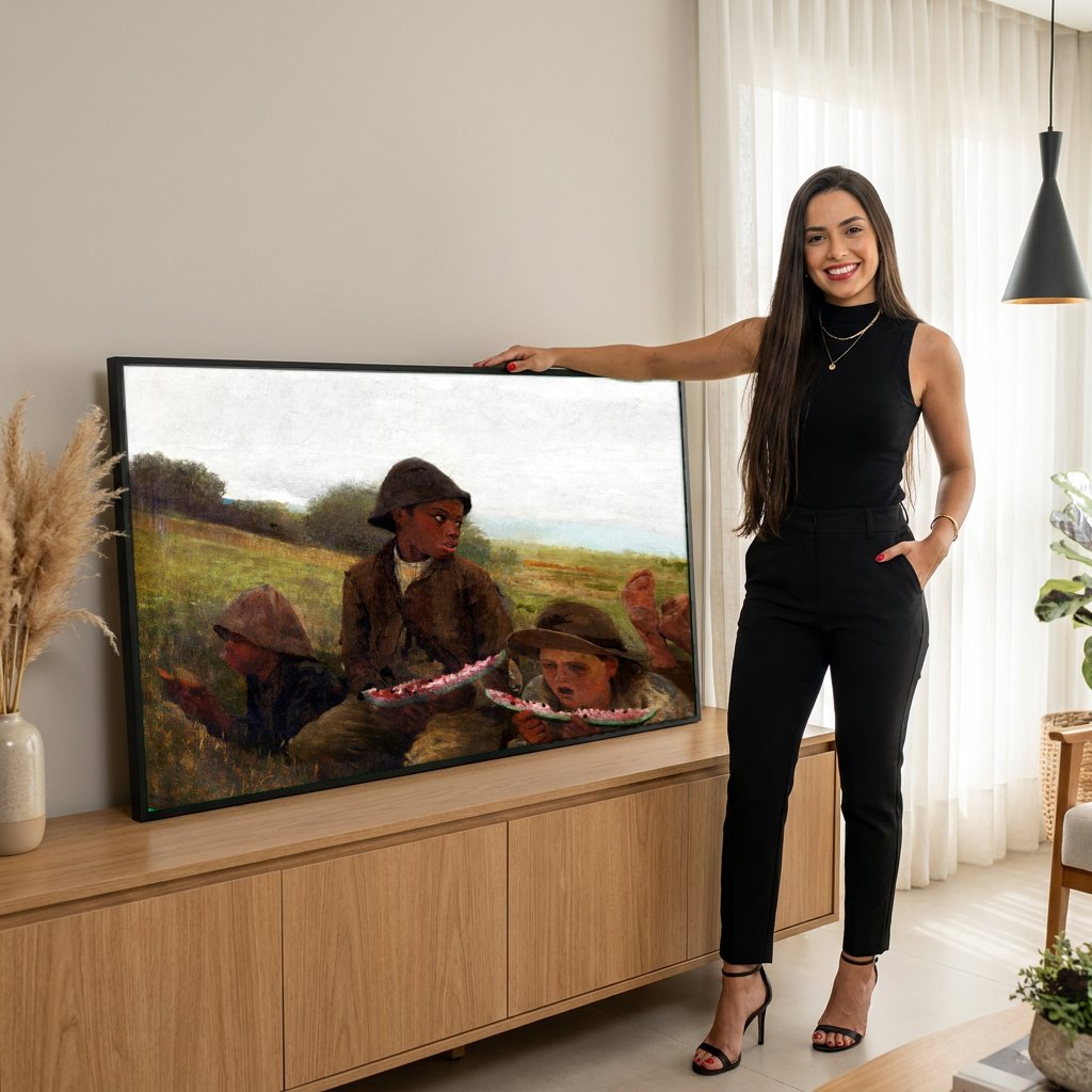 Quadro Decorativo Comendo Melancia - Winslow Homer com modelo em ambiente