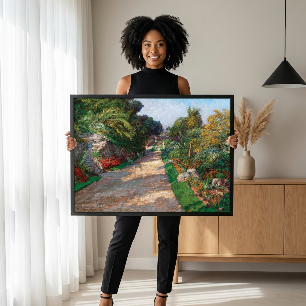 Quadro Decorativo Caminho de Jardim Ensolarado - Olga Wisinger-Florian com modelo em ambiente